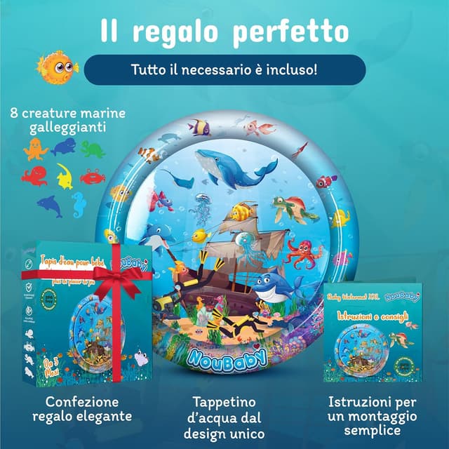 Detalle 2 de NouBaby Tappetino Tummy Time Neonato XXL con cuscino e giochi sensoriali ad acqua