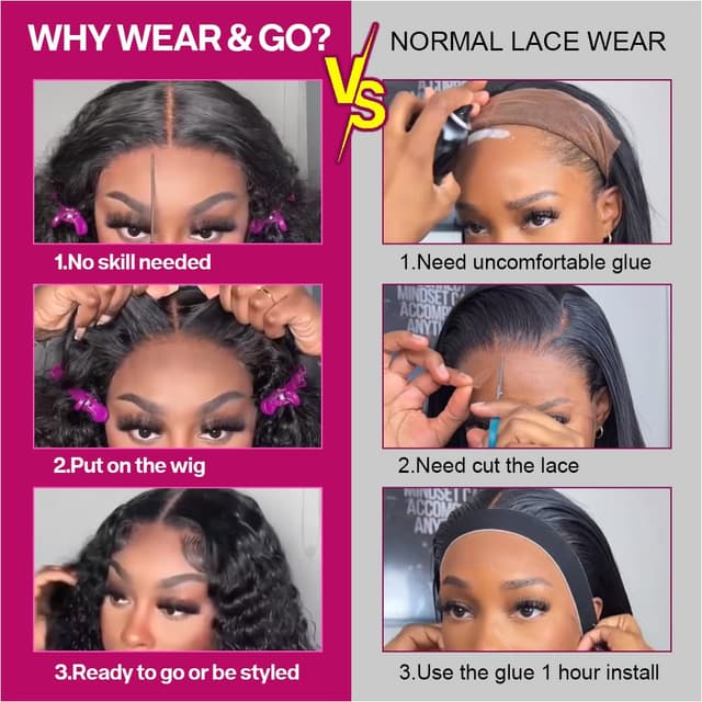 Detalle de Ailwelia Curly Bob Wig (Human Hair Deep Wave) 5x5 HD Lace Glueless, 200% Density, 14 Inch