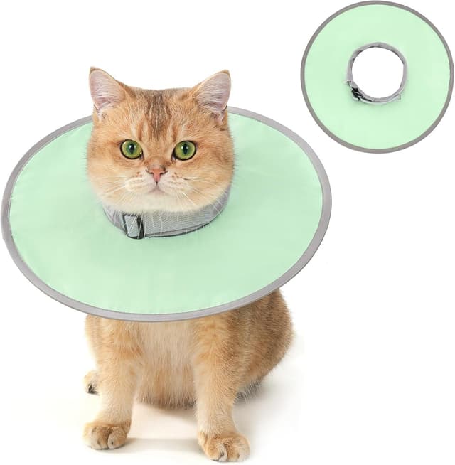 Detalle de Avont Leicht Halskrause Katze – einstellbarer Leckschutz-Kragen für die Zeit nach der OP (M/Grün)