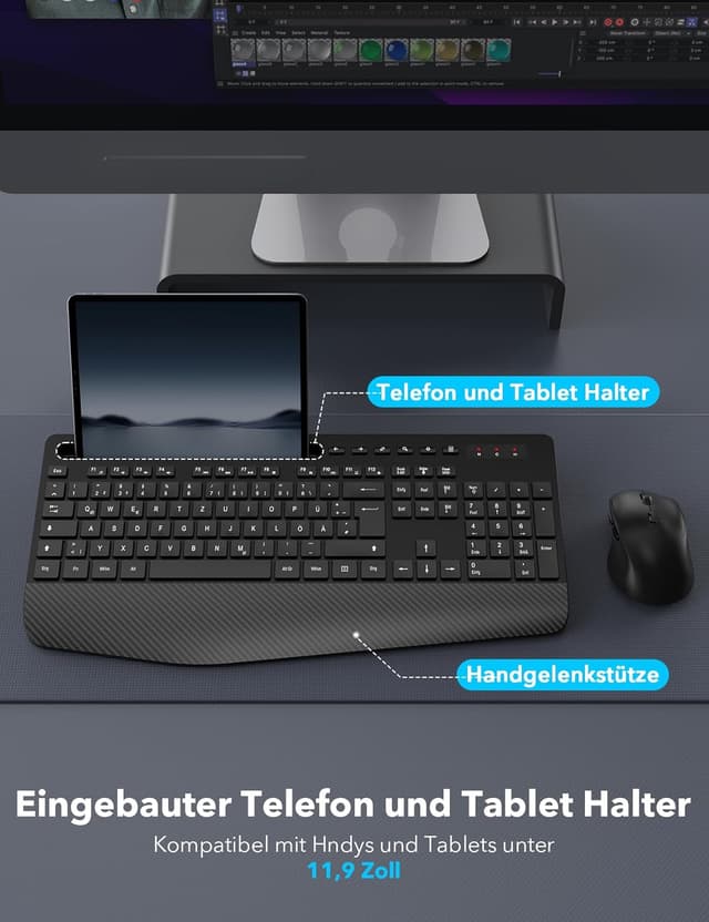 Thumbnail 2 de Kabellos Tastatur Maus Set 2,4 GHz Ergonomisch