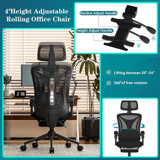 Thumbnail 4 de Ergonomic Office Chair with Footrest 350lbs capacity 💺