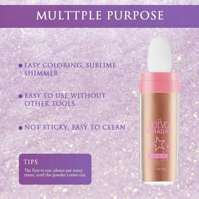 Detalle de AOOWU Powder Stick – polvere corpo glitter illuminante marrone dorato per viso, capelli e feste