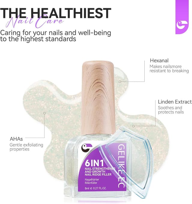 Thumbnail 6 de Gelike ec Vernis Durcisseur Ongle Fort et Croissance – soin base pour ongles fins et cassés, rose pailleté