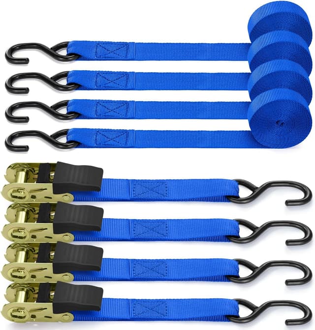 Detalle de Ohuhu Spanngurte mit Ratsche (2-teilig, 4er-Set) 25 mm, 4,6 m – mit S-Haken und Ratschenverschluss