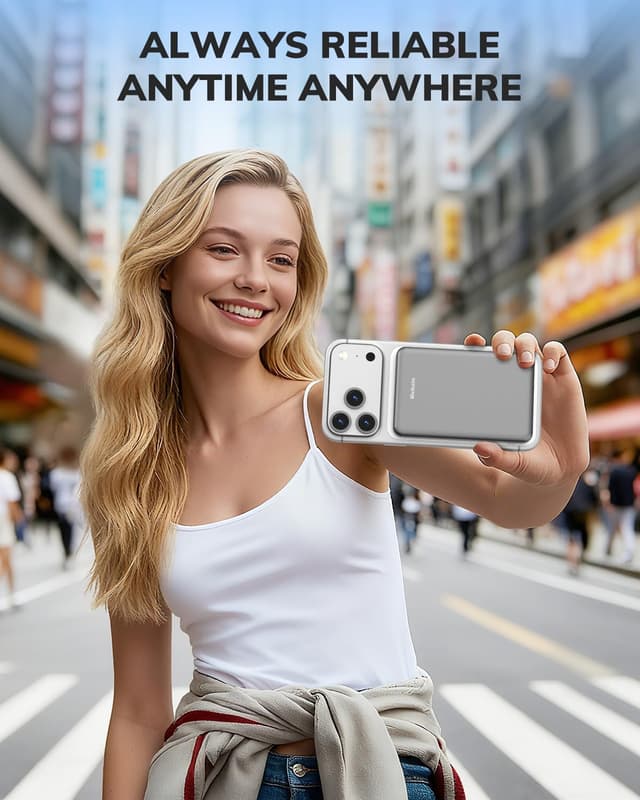 Detalle de Magnetic Power Bank Ultra-Slim Wireless Portable Charger 5000mAh (Grey) with 15W magnetic wireless & 22.5W USB-C fast charging