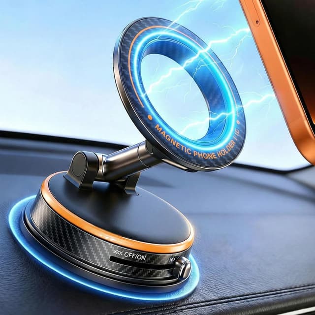 Detalle de Uprosdik Black Magnetic Phone Holder for Car with 3000gf N55 magnet and 360° adjustment (Orange)