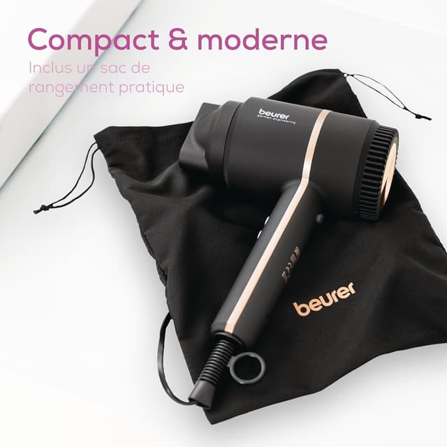 Detalle 2 de Beurer HC 35 sèche-cheveux compact ionique 1600–2000 W noir/rose, embout concentrateur inclus