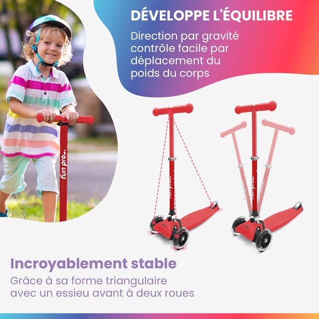 Detalle de Fun Pro One Family – trottinette enfant 3 roues lumineuses, guidon réglable et pliable jusqu’à 50 kg