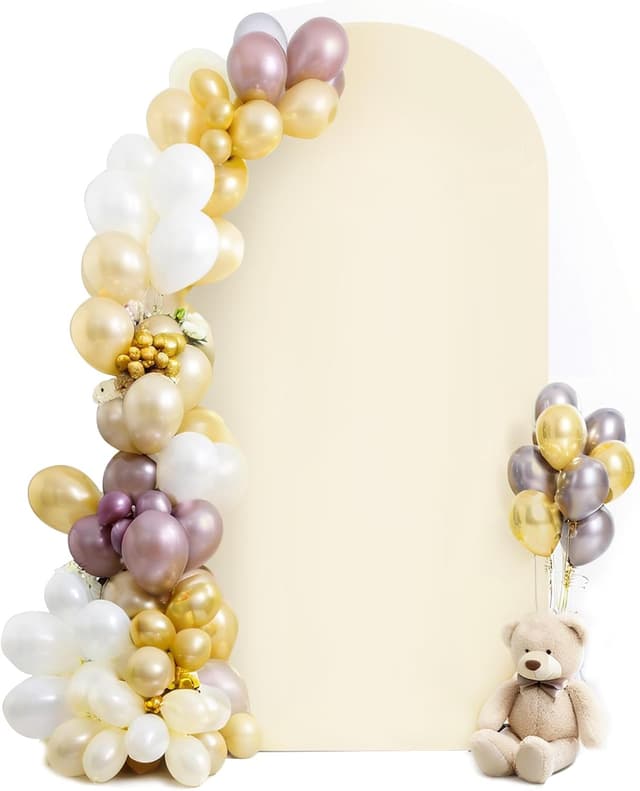 Detalle de HEMMOTOP 7.2 ft Beige Arch Backdrop Cover (No Arch Stand) — Ivory Stretch Spandex Cover for Balloon & Event Arches