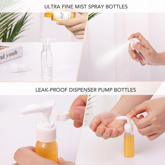 Detalle de Muslish 21-Pack Travel Bottles for Toiletries (Leak-Proof, TSA-Compliant Silicone) with Toiletry Bag