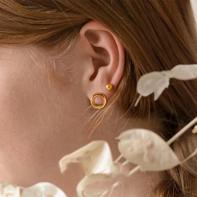 Detalle de Loutade Ohrstecker Set aus 925 Sterling Silber – 3 Paar (Kreis, Kugel, Scheibe), hypoallergen & nickelfrei