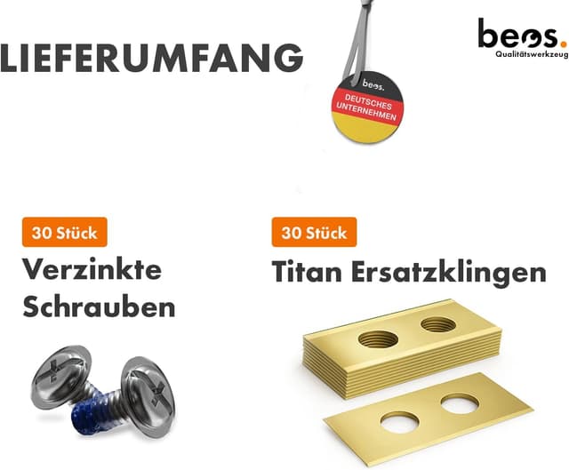 Detalle 2 de BEOS beos 30x Premium Titan Ersatzmesser inkl. Schrauben mit Sicherung – Ersatzklingen für Robotermäher (0,9 mm)
