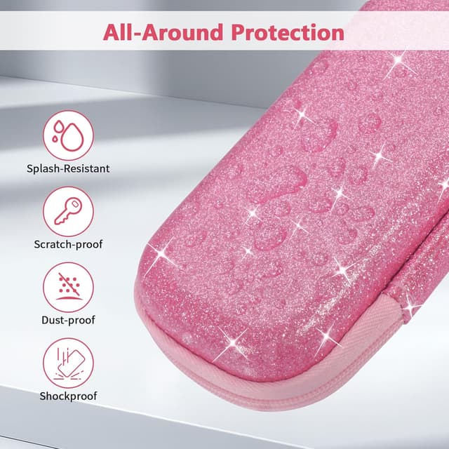 Detalle de FINPAC Federmäppchen aus Hart-EVA (klein) – stoßfeste Stiftetasche für Büro, Schule & unterwegs, glitzerndes Rosa