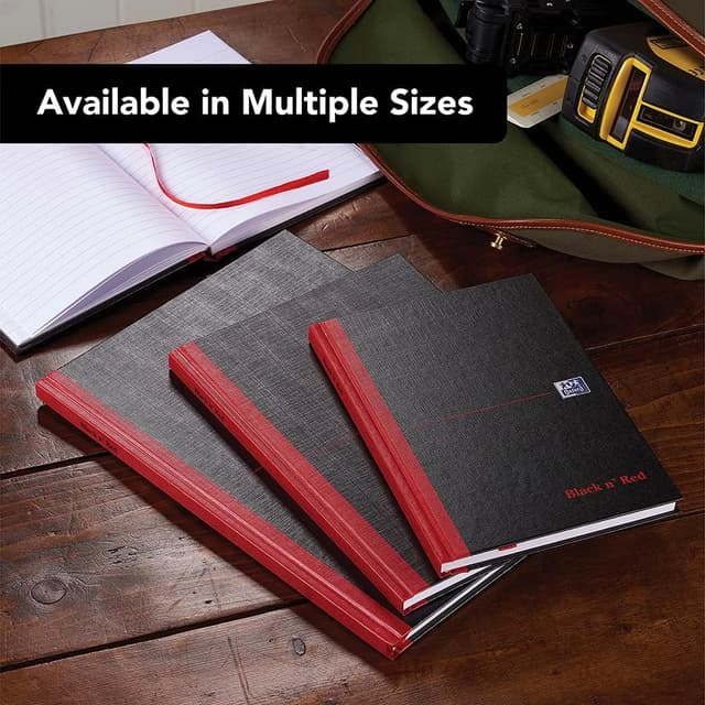 Detalle de A6 Oxford Black n’ Red casebound hardback notebook (ruled) – 192 pages, pack of 5