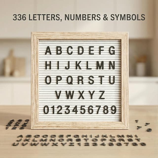 Detalle 2 de Changeable Felt Letter Board 25x25cm (White Felt) with 336 Letters, Symbols & Emojis