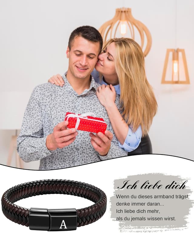 Detalle 2 de HAYOUWAY Lederarmband für Herren mit Buchstaben (A–Z) und Magnetverschluss, braun