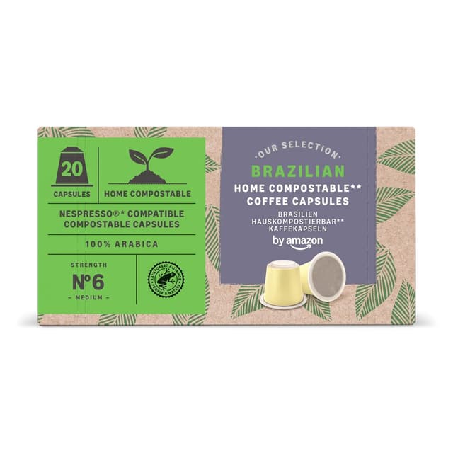 Detalle de by Amazon kompostierbare Kaffeekapseln (Nespresso-kompatibel) mit 100% brasilianischem Arabica, 20 Stück
