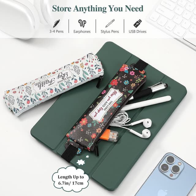 Detalle de MoKo set di 4 portapenne elastici per taccuino in pelle PU con fascia regolabile