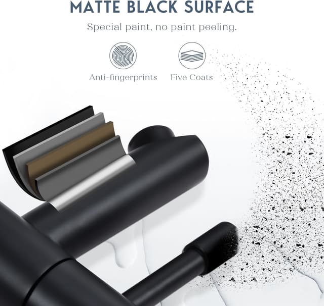 Detalle 2 de Wasserrhythm Basin Pillar Taps Pair (Black) – Twin bathroom sink mono 2‑piece cloakroom faucets, matte black stainless steel, lead-free