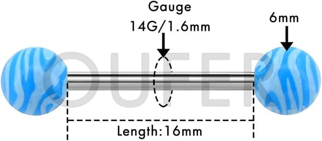 Thumbnail 5 de OUFER 7PCS Piercing Langue Acier 316L 14G