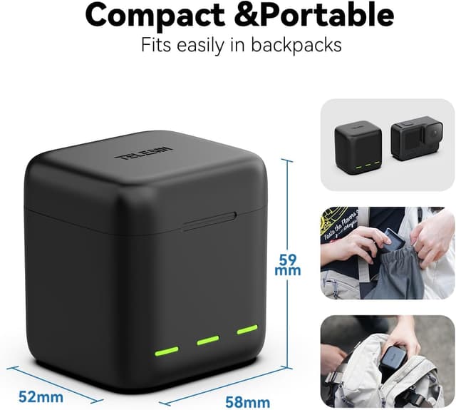 Detalle 2 de TELESIN Akku-Ladegerät-Set 2er für GoPro