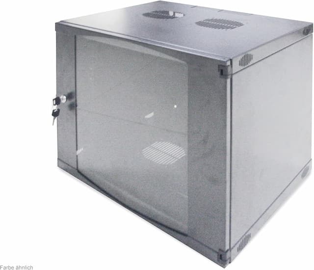Detalle de LogiLink Professional 19-Zoll-Wandgehäuse 9 HE mit Glastür und Zylinderschloss (Flatpack) – grau