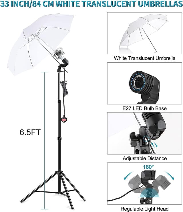 Detalle de Vevelux Photo Studio Lighting Kit with 4 dimmable LED lights, adjustable backdrop stand and 2×3 m backdrop set