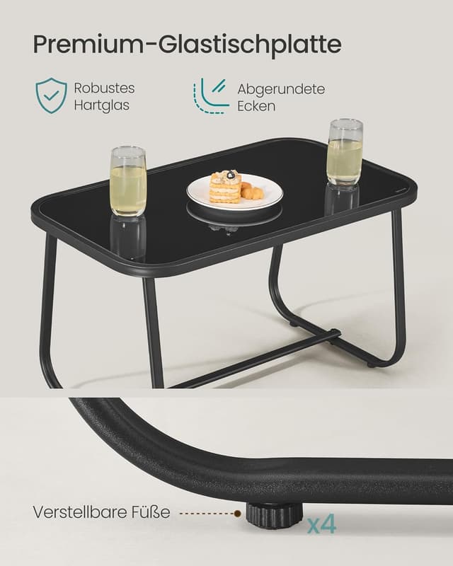 Detalle de SONGMICS Gartenmöbel-Set GGF0028B01: 2 Schaukelstühle mit Tisch & Gartenbank für Balkon und Terrasse