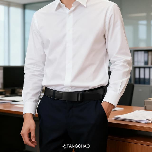 Detalle de TANGCHAO Herren-Gürtel mit Ratsche (Automatikschließe) aus Leder, 35 mm – ohne Löcher, größenverstellbar