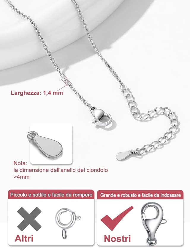 Detalle de FOCALOOK Collana uomo/donna con catena sottile da 2 mm in acciaio inox 316L (ricambio per pendente)