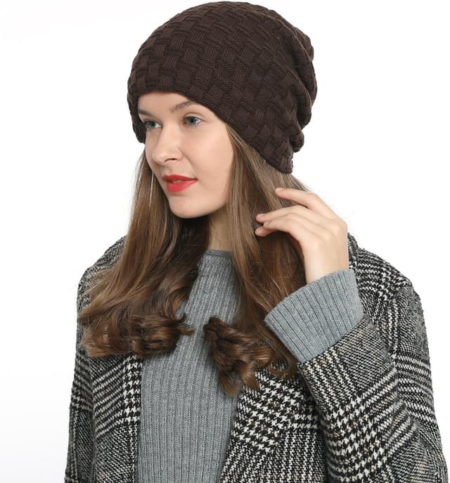 Detalle 2 de DonDon Bonnet Femme Hiver Slouch en laine tricotée avec doublure polaire chaude