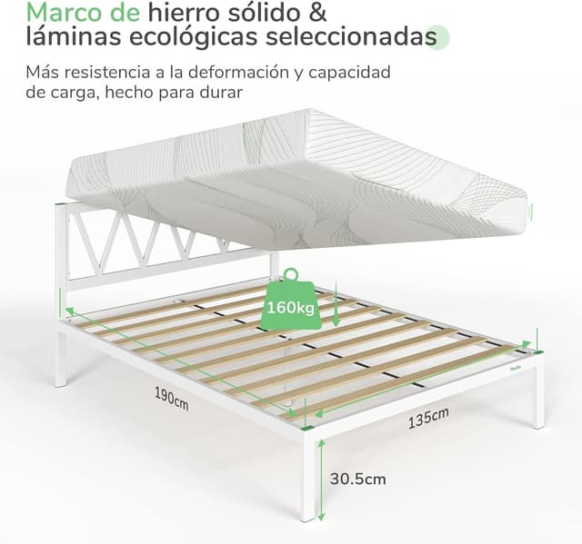 Detalle 2 de Novilla Somier 135x190 cm con Patas Altas y Cabecero