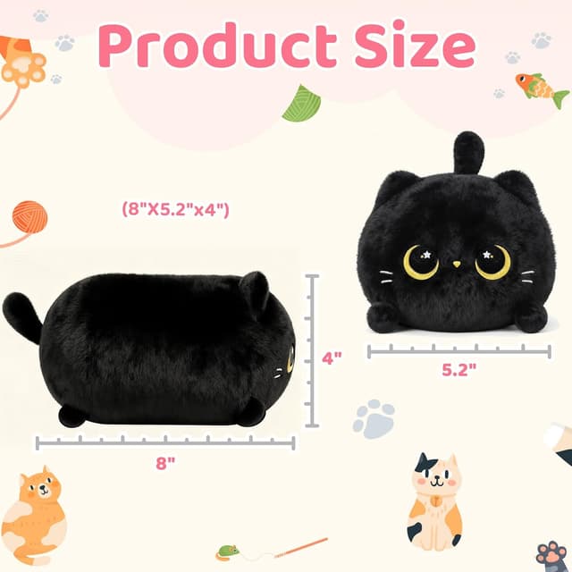 Detalle de Mewaii Black Cat Plush (8 inch) – soft kitten cuddle pillow toy