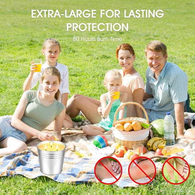 Thumbnail 6 de Set of 2 Citronella Outdoor Candles (17 oz, Large 3-Wick Soy Wax) with Up to 180 Hours Burn Time