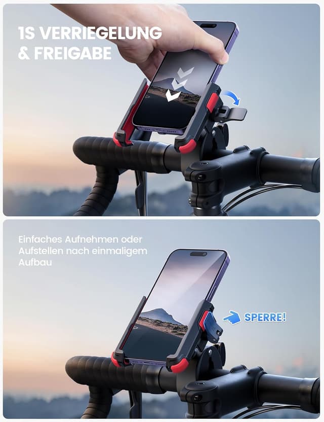 Detalle de Lamicall Handyhalterung Motorrad & Fahrrad – 360° Lenkerhalter mit 1S Schnellspanner für Smartphones 4,7–7 Zoll
