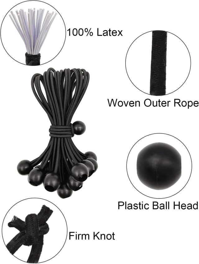 Detalle de 20pc Heavy-Duty Tarpaulin Clips & 6 Inch Bungee Balls Set (Black)