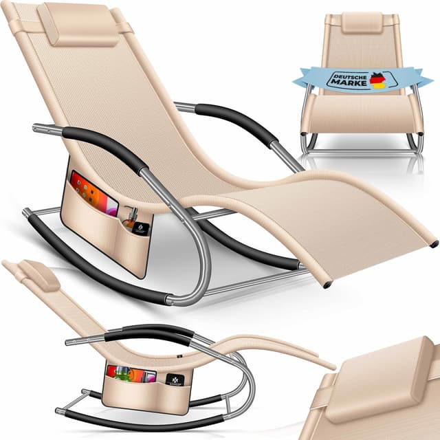 Detalle de KESSER® Sonnenliege Relaxliege Schwungliege Gartenliege mit Seitentasche (beige) – belastbar bis 150 kg