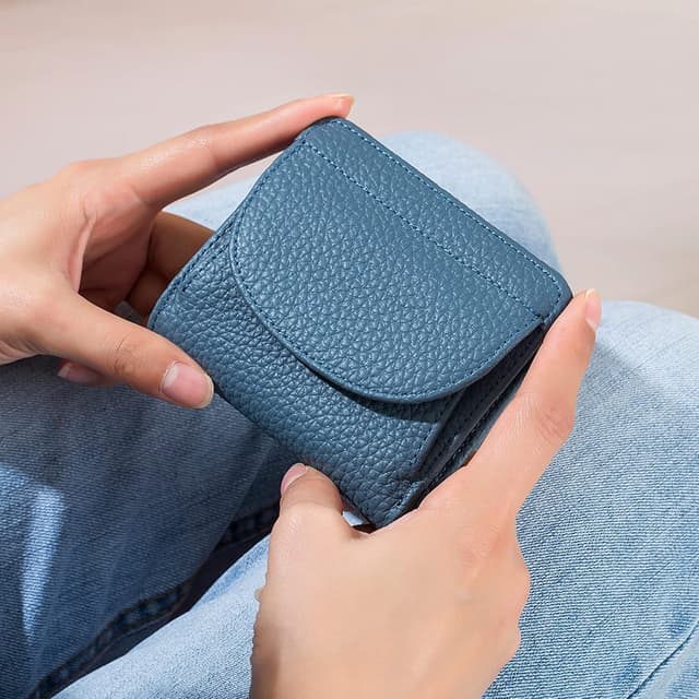 Detalle de Coopay Small Compact Leather Purse – Ladies coin purse wallet with RFID protection and coin tray, Blue