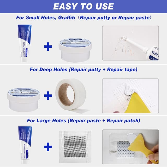 Thumbnail 6 de SEISSO set stucco riparatore per muro: 2x 250g + 200g, nastro autoadesivo e toppe per riparazioni