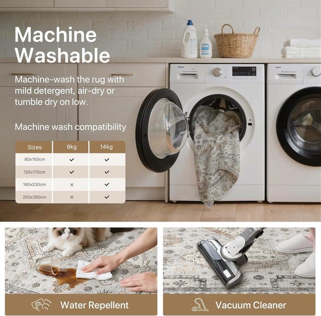 Detalle de GENIMO Rugs Living Room 200x290cm washable short pile non-slip rug in beige