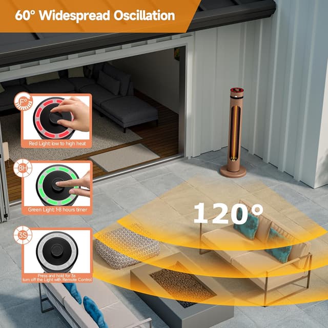 Thumbnail 3 de Portable Infrared Patio Heater 1500W with 8 Levels