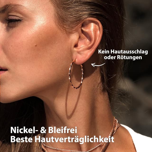 Detalle de BONNYBIRD BonnyFly wasserfeste Edelstahl Creolen (40 mm) in Silber, Gold & Roségold