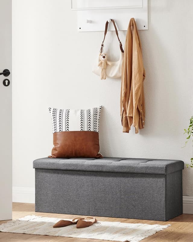 Detalle de SONGMICS MAZIE LSF77K : banc de rangement pliable 110 cm avec repose-pieds