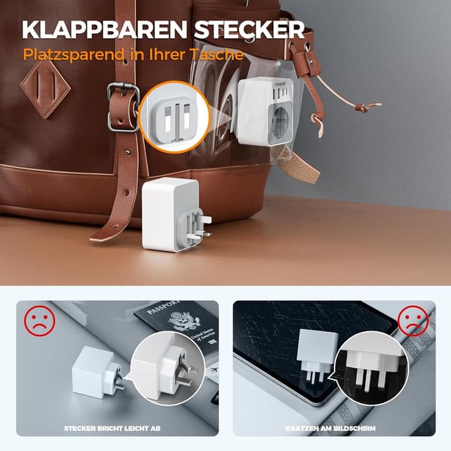 Detalle de TESSAN Adapter England Reiseadapter 6×4×8cm 🔌