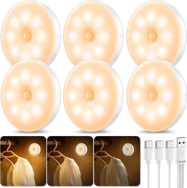 Detalle de daphomeu dimmbares Nachtlicht mit Bewegungsmelder, USB-wiederaufladbar (6er Set)