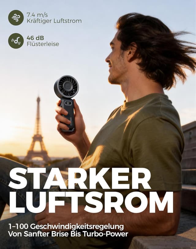 Detalle 2 de Diveblues Akku-Handventilator mit 188 g Mini-Lüfter