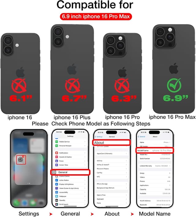 Detalle de KSELF Leather Case for iPhone 16 Pro Max (6.9") with Built-in Invisible Kickstand, Protective Slim TPU + PU Leather, Brown