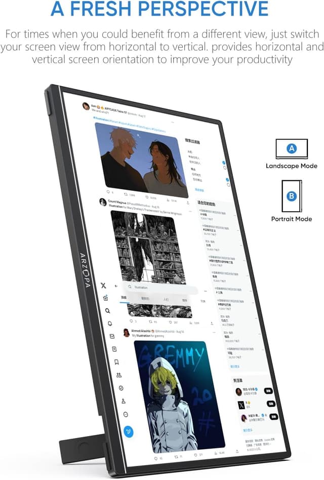 Detalle de ARZOPA A1S 14-inch Portable Monitor (FHD IPS 1920×1080) with single-rod stand