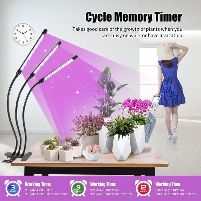 Detalle de Railee Pflanzenlampe LED Vollspektrum 3 Köpfe