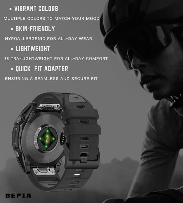 Detalle de BEFIA 26mm Silicone Watch Band for Garmin Fenix 8 (51mm) QuickFit-style Replacement